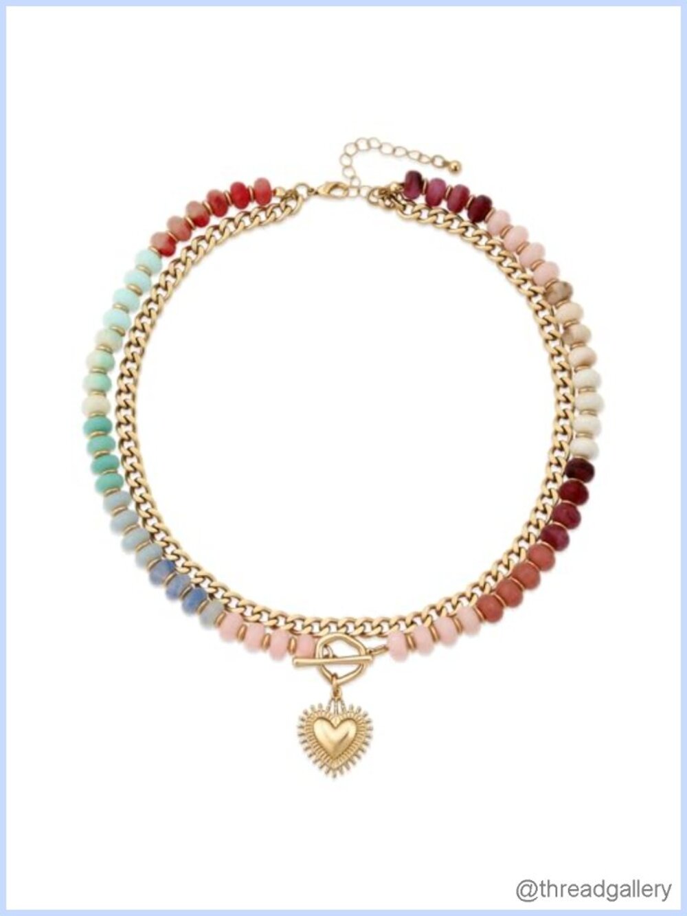 Gold Plated Layered Beaded Choker Necklace Heart Toggle Clasp Summer Beach
